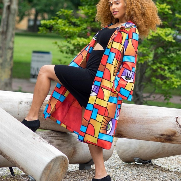 Colorful Geometric Eye 👁️ Pattern Jacket Large - Picture 2 of 3